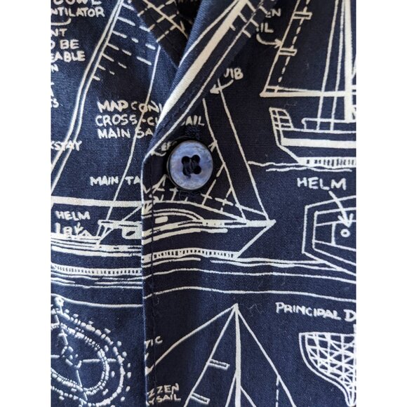 Pierre Cardin Ligne Sport Men Shirt Nautical Blue Short Sleeve Cotton VTG Size M - Picture 6 of 11